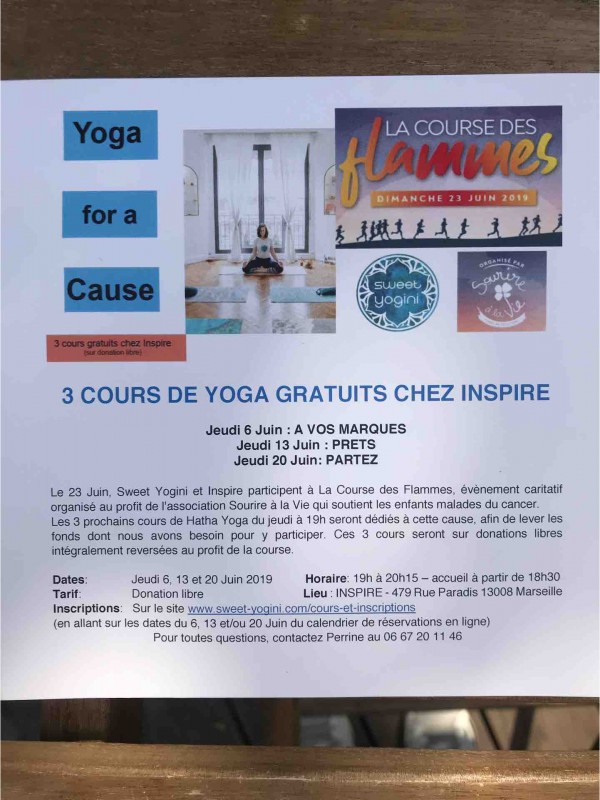 Trois cours de yoga gratuits avec Sweet Yogini chez Inspire à Marseille